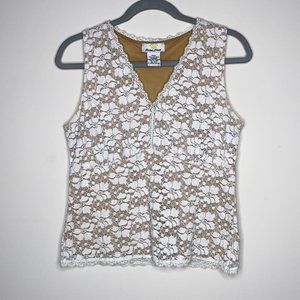 Kathleen Kirkwood Cream Beige Floral Lace Tank Top Cami Size Small